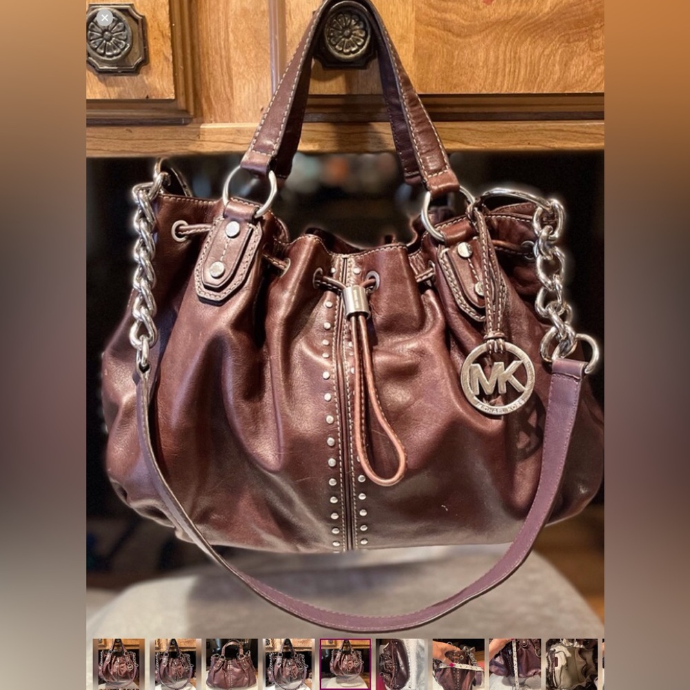 🤎Michael Kors Studded Uptown Chained Astor (RARE) Chocolate Brown - Picture 3 of 16